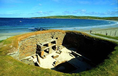 Skara Brae house site, Orkney Islands. There is evidence that water was piped under the settlement, possibly for sanitation. 