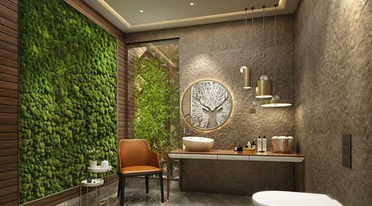 washroom Architecture with moss wall