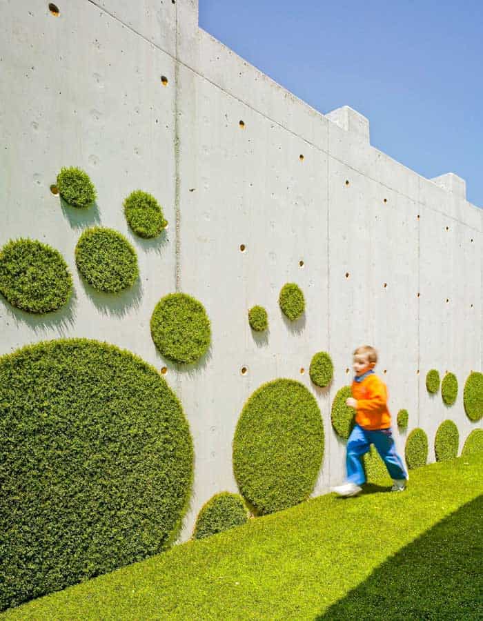 outer school wall with moss